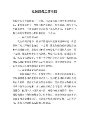 社保财务工作总结