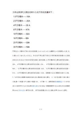 电流线径对照表