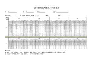 武术套路裁判服装尺码统计表