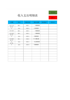 收入支出明细表格