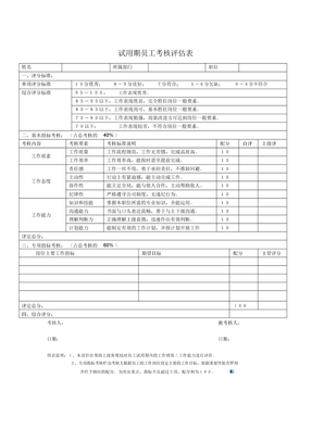 试用期员工考核评估表