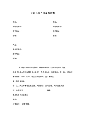 公司合伙人协议书范本