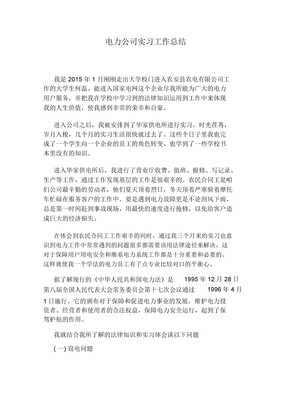 电力公司实习工作总结