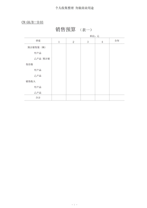 销售预算表格表格模板格式