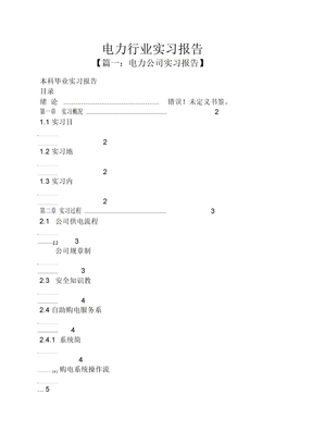 工作报告之电力行业实习报告