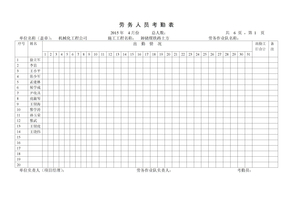 劳务人员考勤表