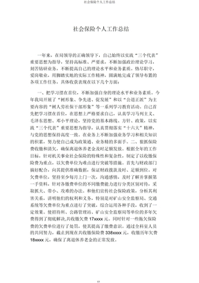 社会保险个人工作总结