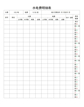 水电费明细表