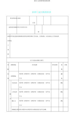 新员工试用期考核表格范例