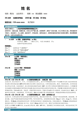 生物科学专业求职简历模板