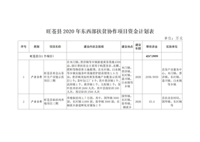 旺苍县2020年东西部扶贫协作项目资金计划表