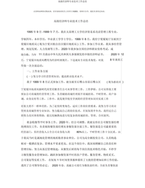 高级经济师专业技术工作总结