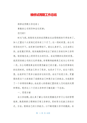 维修试用期工作总结