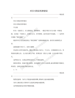 对公司的意见和建议