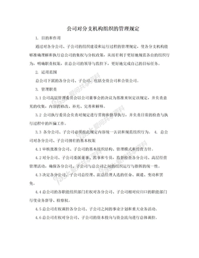 公司对分支机构组织的管理规定