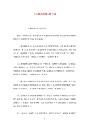 社区社会组织工作计划