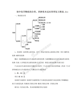 初中化学物质的分类、四种基本反应类型复习教案.doc