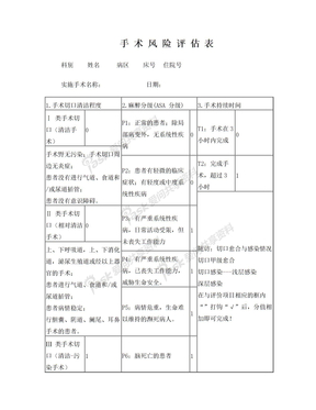 手术风险评估表