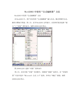 Word2003中使用“公式编辑器”方法