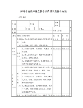 教师课堂教学评价量表及评价办法