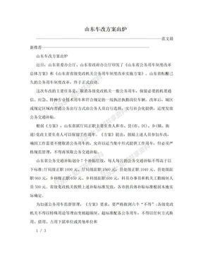 山东车改方案出炉