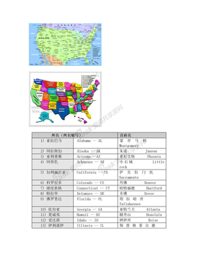 美国地图州府州名