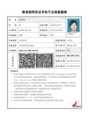 教育部学历证书电子注册备案表_武新峰