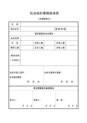 社会组织章程核准表