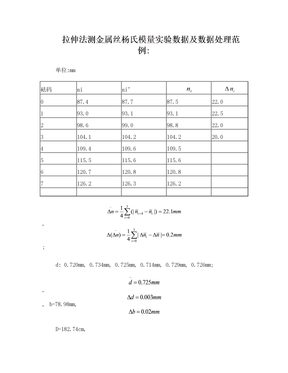 拉伸法测金属丝杨氏模量实验数据及数据处理范例(2)