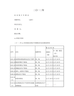 2012农业统计年报表