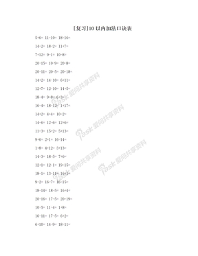 [复习]10以内加法口诀表