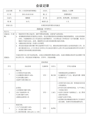 会议记录表(管理变革周例会)样板