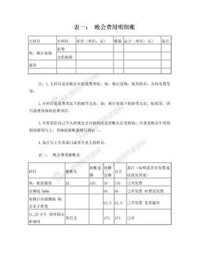 晚会费用明细账及报账统计