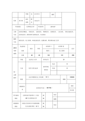 研究生调剂个人简历