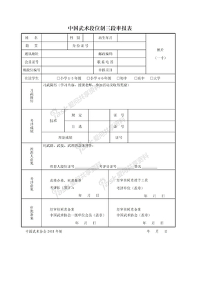 2012中国武术段位制三段申报表
