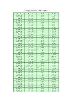 交联电缆销售价格表铜价55000