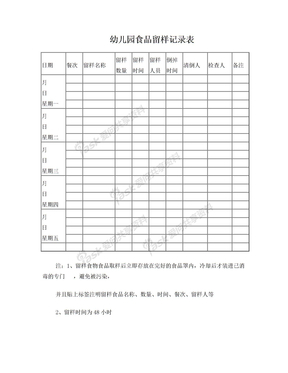 幼儿园食品留样记录表