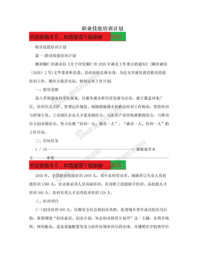 职业技能培训计划