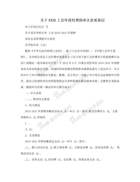 关于XXXX工会年度经费的审计意见基层