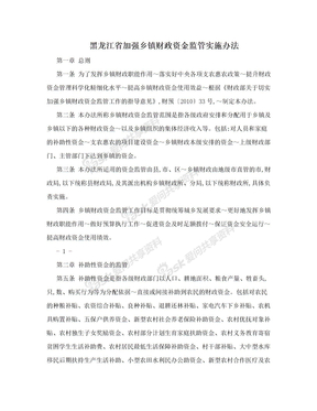 黑龙江省加强乡镇财政资金监管实施办法
