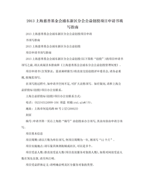 2013上海慈善基金会浦东新区分会公益创投项目申请书填写指南