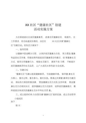 XX社区健康社区创建活动实施方案