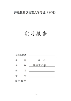 汉语言文学专业实习报告