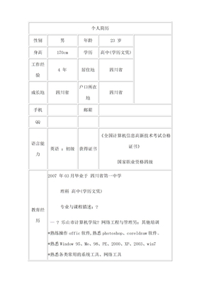 操作工个人简历模板