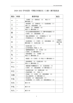 五年级上册语文教学进度表