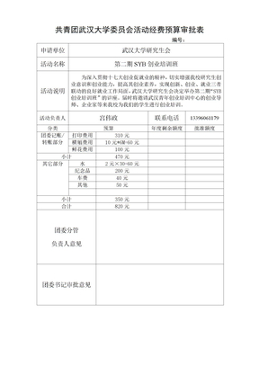 第二期SYB创业培训班经费预算审批表