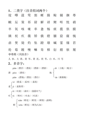 苏教国标四年级语文下册八册二类生字（多音字、造句）