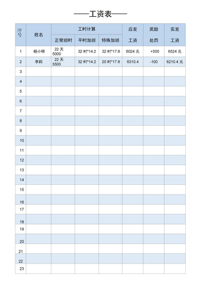 工资表模板