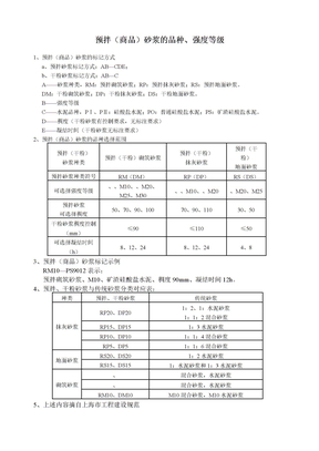 商品砂浆对照表