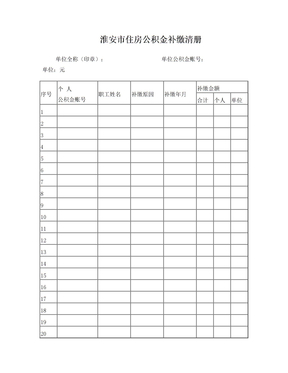 淮安市住房公积金补缴清册